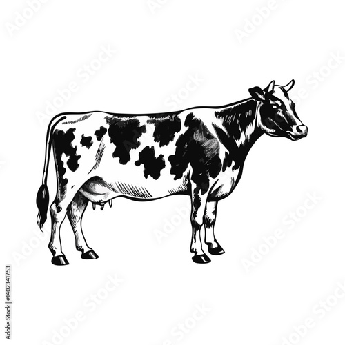 black and white cow, cow cartoon silhouette, Cow Vector, Black and White Dairy Cow Vector Silhouette Isolated on White Background,Eid al-Adha 