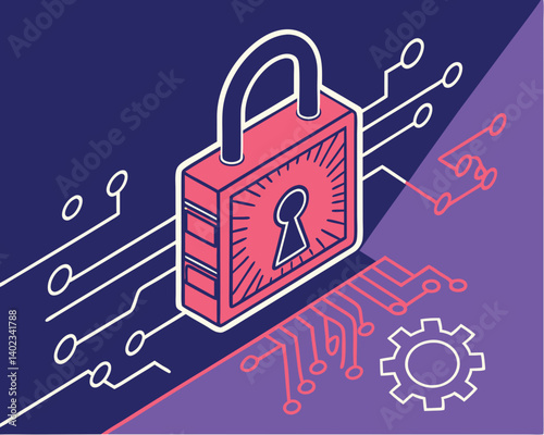 Digital padlock representing cybersecurity against a tech background  