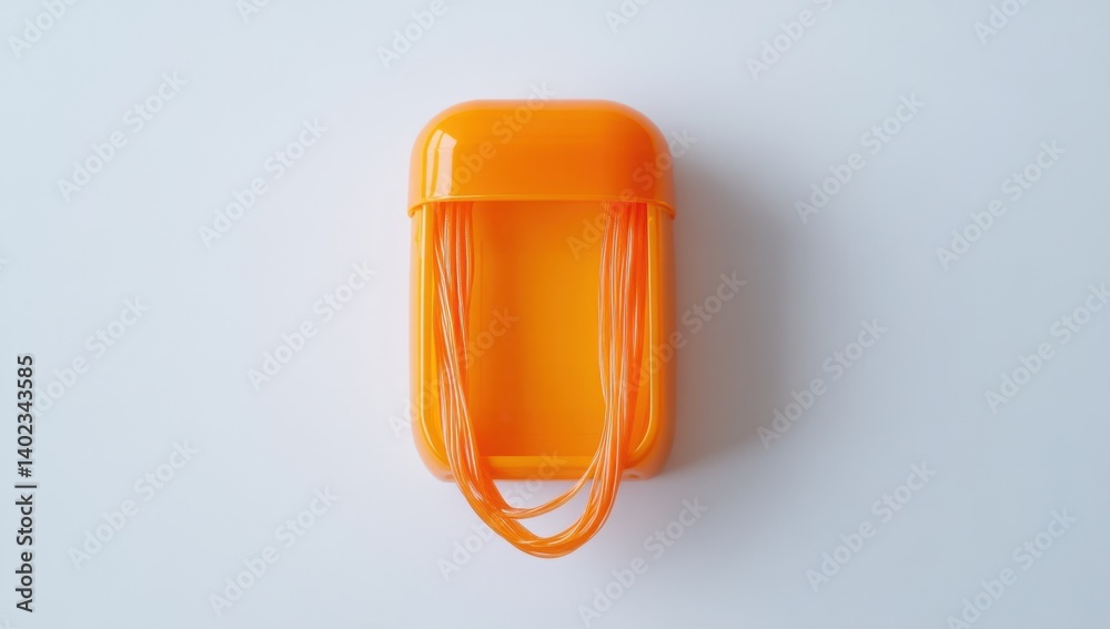 Orange plastic container with dental floss inside