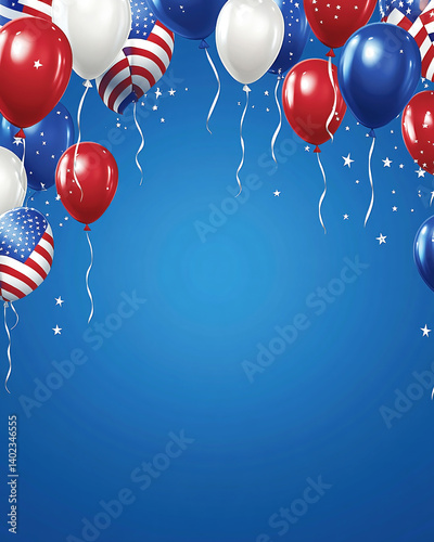 4th of July border with balloons in red, white and blue around negative space, copy space, for your message.