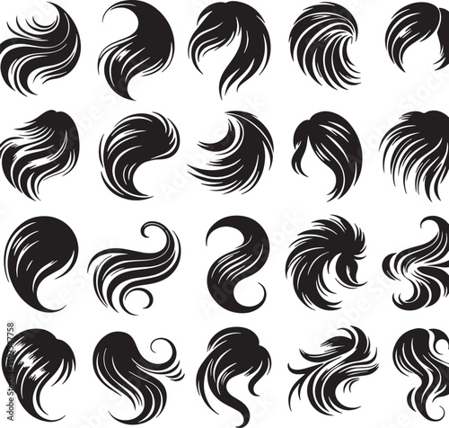 Hairdresser, hair salon, spa or similar concept icon with silhouette man and woman with flowing long hair.