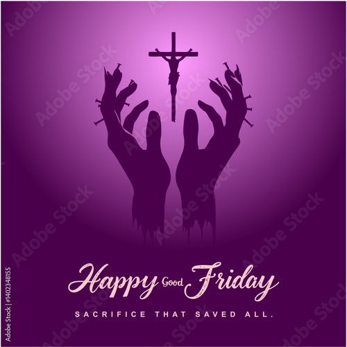 Happy Good Friday Social Media Post with Outstretched Crucified Hands