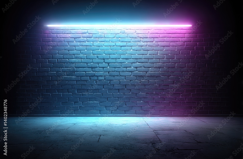 Obraz premium Empty Room With Neon Lights Against Brick Wall