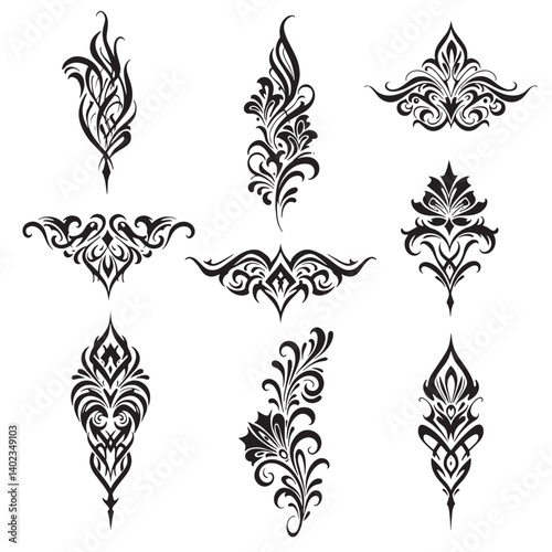 Tattoo artwork composed of calligraphy typography floral tattoo swirls flowers and fine ink lettering designs
