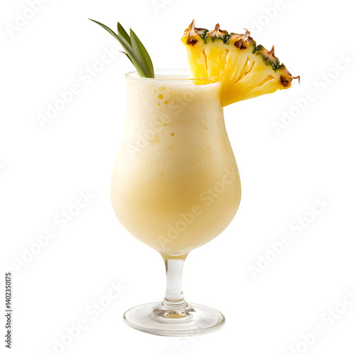 A tropical pi?a colada with a pineapple wedge garnish, isolated on a transparent background.