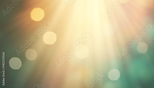 Golden bokeh lights with sunbeams on a soft gradient background