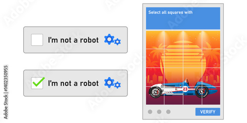 Captcha with image selection. I'm not a robot test vector