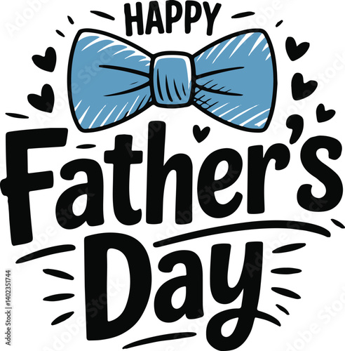Happy Fathers Day bow tie typography banner. Father's day sale promotion calligraphy poster with doodle necktie and divider sketch line. Vector illustration,generative ai