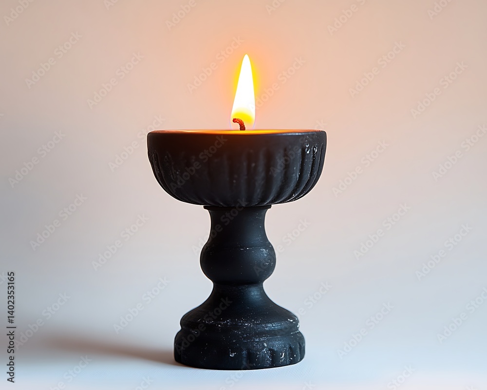 Lit Candle in Ornate Holder