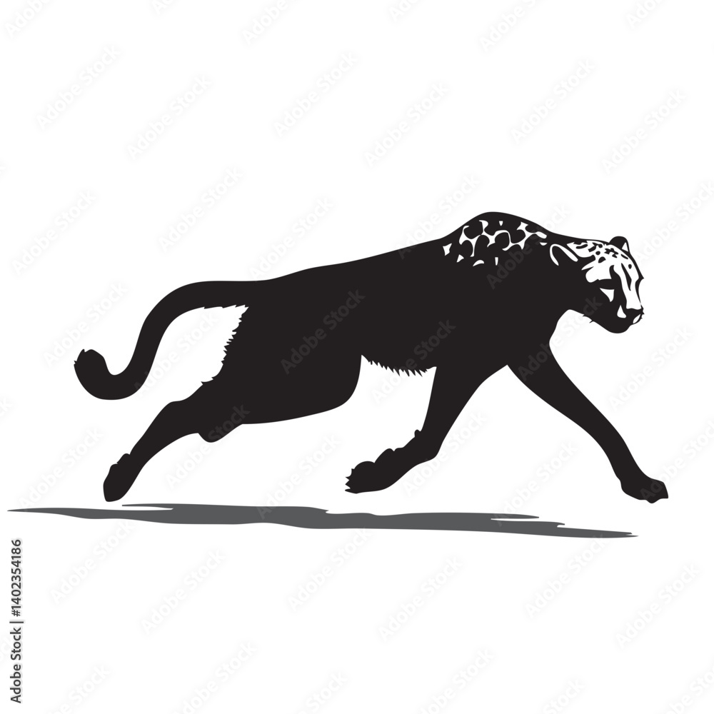 Black Silhouette of a Running Cheetah on a White Background Black Silhouette of a Running Cheetah on a White Background