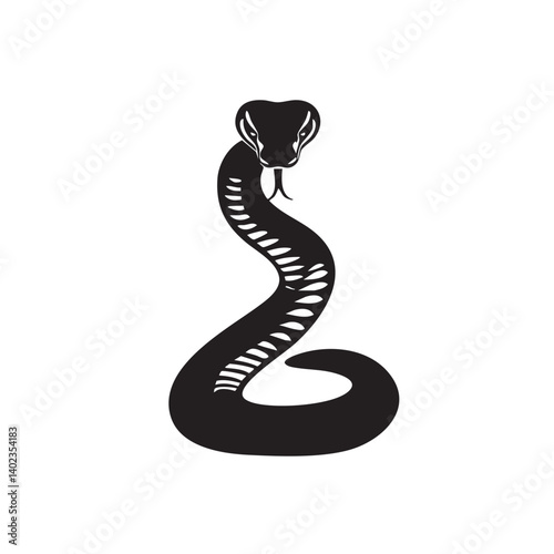 Black Silhouette of Cobra Snake with Intricate Body Design