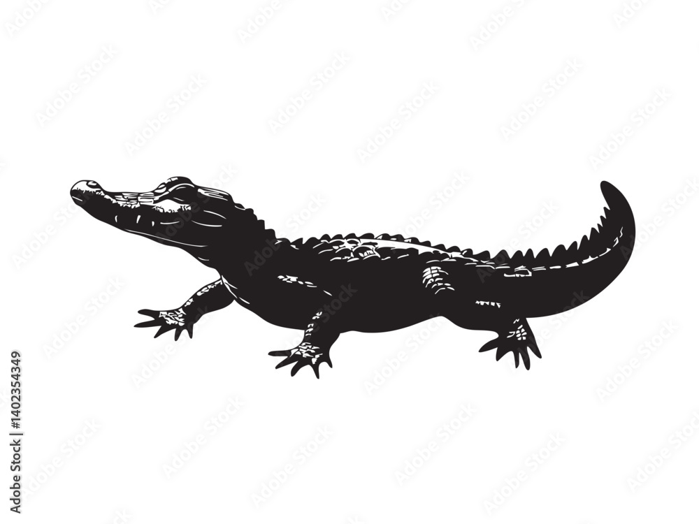Fototapeta premium Black and White Illustration of a Crocodile with Detailed Features