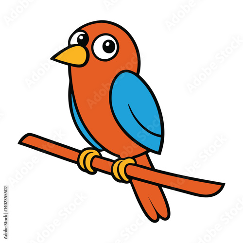 A colorful bird perched on a branch, surrounded by retro hues. The scene features soft pastel shades, giving off a nostalgic vibe with a charming, vintage aesthetic.