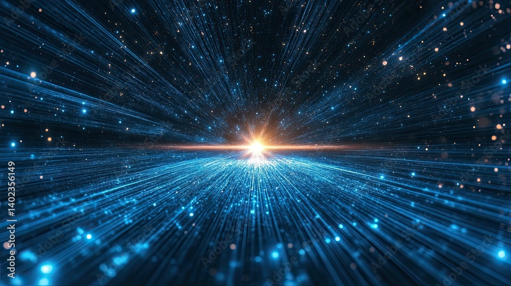 Blue lines radiate outward from a bright central point against a dark backdrop. - Blue lines radiate outward from a bright central point against a dark backdrop. -