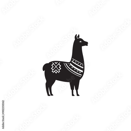 Majestic Andean Llama Silhouette Elegant Black and White Illustration of a South American Camelid