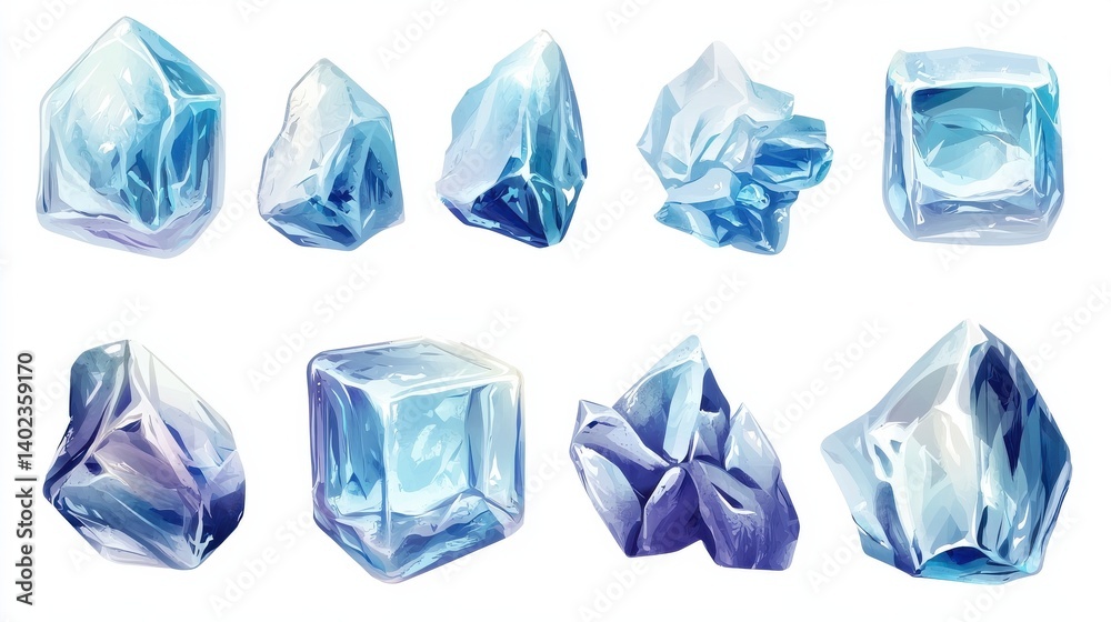 Fototapeta premium PNG clear ice cubes. cut out element set illustration