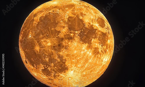 Blazing Orange Moon Illuminating the Night Sky with Sparkling Stars and Celestial Beauty in a Mystical Atmosphere photo
