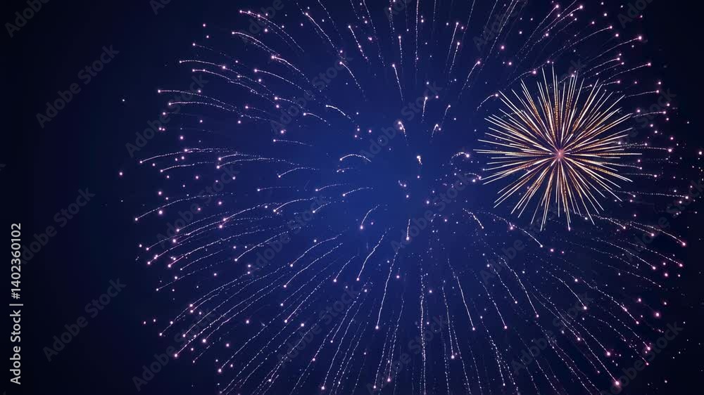 Purple and Gold Fireworks Bursting in the Air