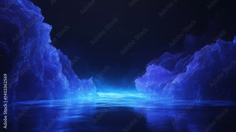 Fototapeta premium 3D rendering abstract dark empty scene blue neon light on black background illustration