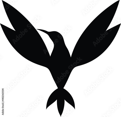 Illustrative Hummingbird Rising with Layered Feather Shapes like Leaves