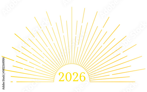 サンバースト、初日の出イメージ、2026年のシンプルな年賀状素材