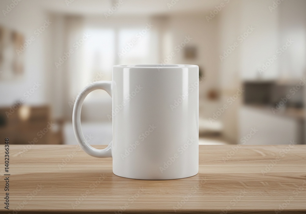 Blank White Coffee Mug on Wooden Table Perfect for Mockups and Designs Blank White Coffee Mug on Wooden Table Perfect for Mockups and Designs