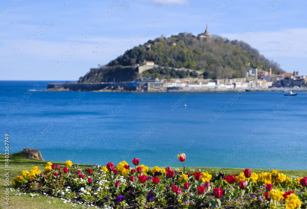La Concha Bay and Mount Urgull in the city of Donostia-San Sebastián, Basque Country.