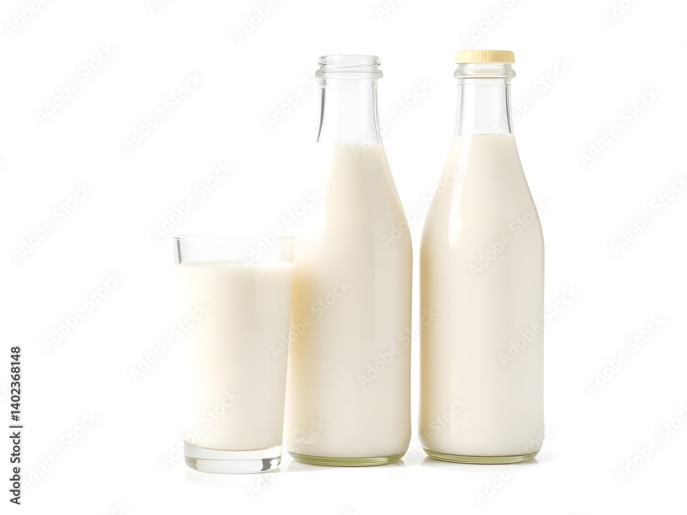 Fresh Milk in Glass and Bottle Isolated on White Background – Healthy Dairy Beverage Product Photo Fresh Milk in Glass and Bottle Isolated on White Background – Healthy Dairy Beverage Product Photo