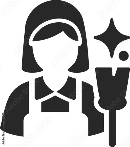 Female maid cleaner holding duster solid occupation icon vector.