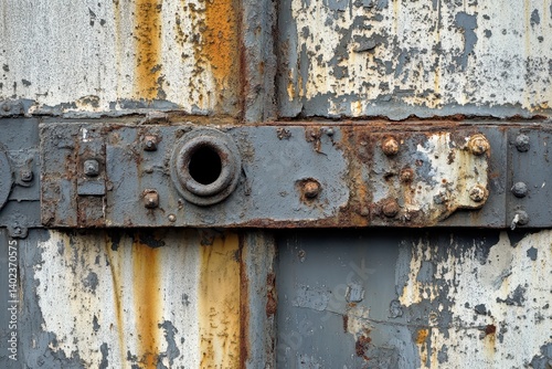 An abstract view of aged and weathered metal components