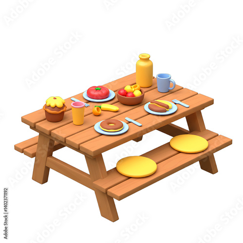 Delightful Picnic Table Setting 3D Render of a Summer Breakfast