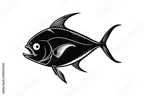 African Pompano fish vector illustration, Fish silhouette, black fish vector