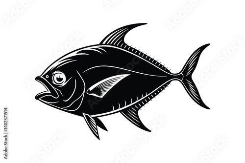 African Pompano fish vector illustration, Fish silhouette, black fish vector