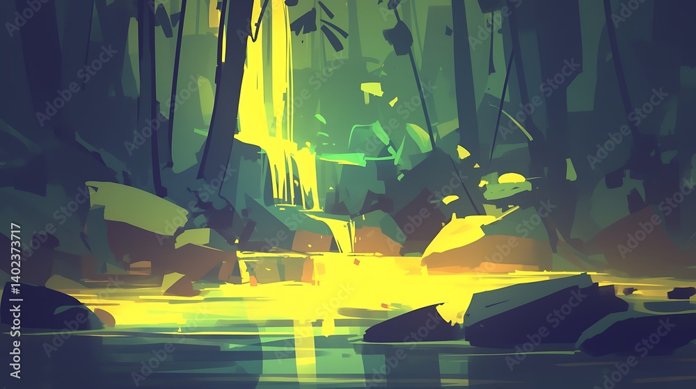 Lush Forest Waterfall Scene