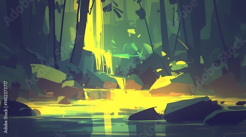 Obraz na płótnie Lush Forest Waterfall Scene w salonie