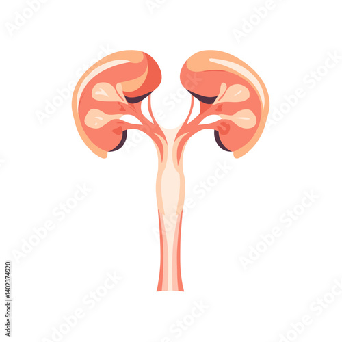 Detailed Illustration of Human Kidneys with Ureters