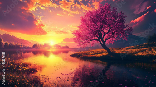 sunset over the lake