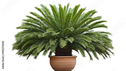 Full cycad plant in terracotta pot