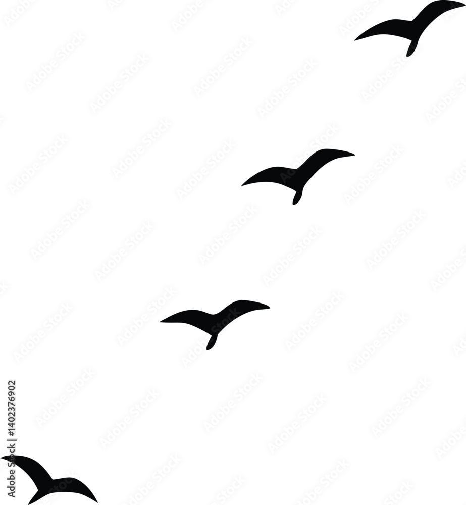 Naklejka premium Minimalist Sequence of Five Birds Soaring in Natural Rhythm
