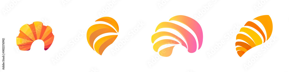 Obraz premium Set of 2d logo of a croissant in flat colors isolated on transparent background