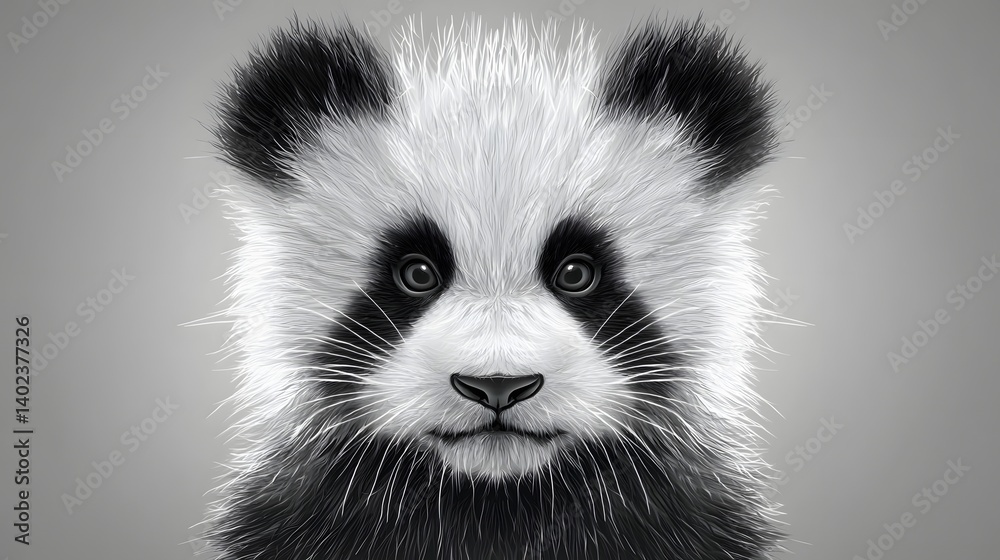 Naklejka premium Illustrative Portrait of a Panda with Striking Black and White Features in a Minimalist Style