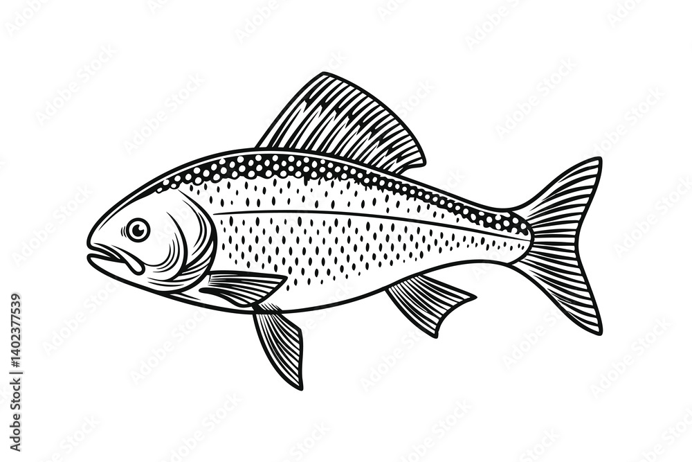 Fototapeta premium Arctic Grayling fish vector on a white background, fish silhouette