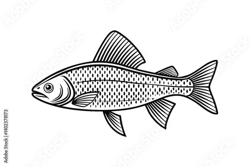 Arctic Grayling fish vector on a white background, fish silhouette
