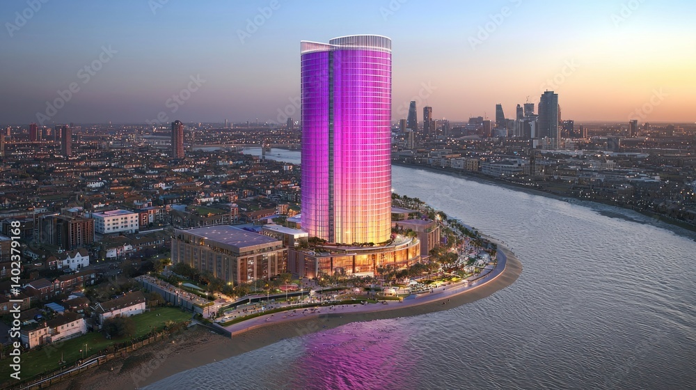 Fototapeta premium London's Illuminated Riverside Tower: A Stunning Architectural Marvel