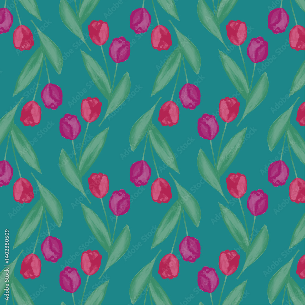 pink tulips seamless pattern green pink tulips seamless pattern green