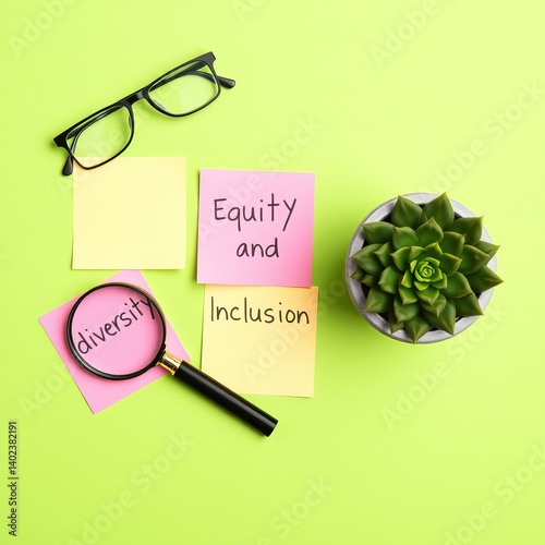 Magnifying glass zoom on business marketing text for successful online research diversity equity and inclusion