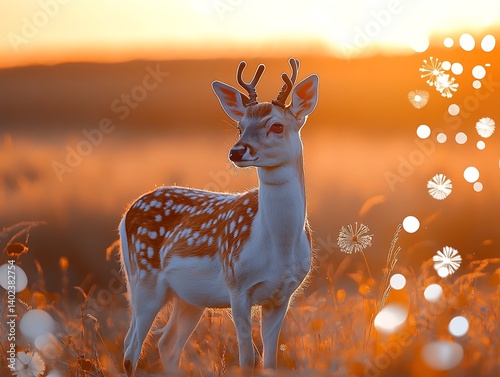 Deer Sunset Meadow Scene