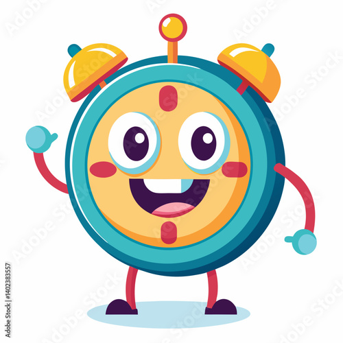 Groovy retro alarm clock cartoon character vector 