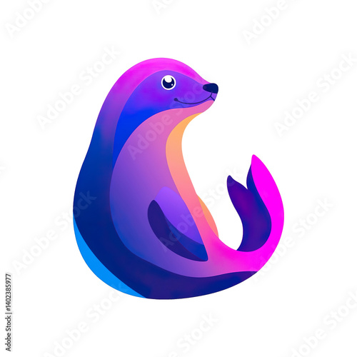 2D illustration of a minimalistic seal logo with flat colors isolated on transparent background