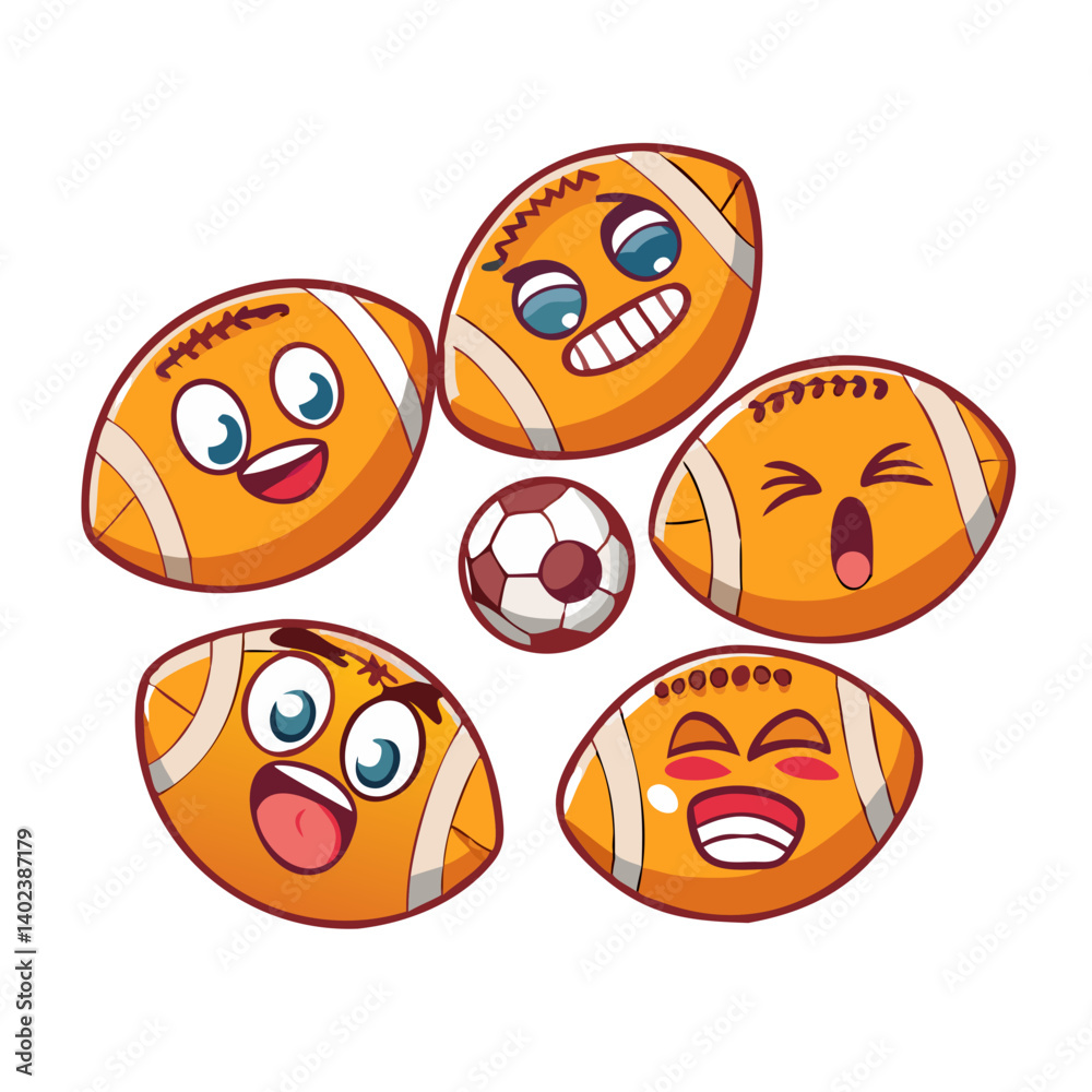 Obraz premium Cartoon footballs with facial expressions and soccer ball